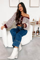 Easy Aspirations Chunky Striped Cardigan (Burgundy/White) - NanaMacs