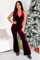 Real Allure Velvet Halter Jumpsuit (Burgundy)