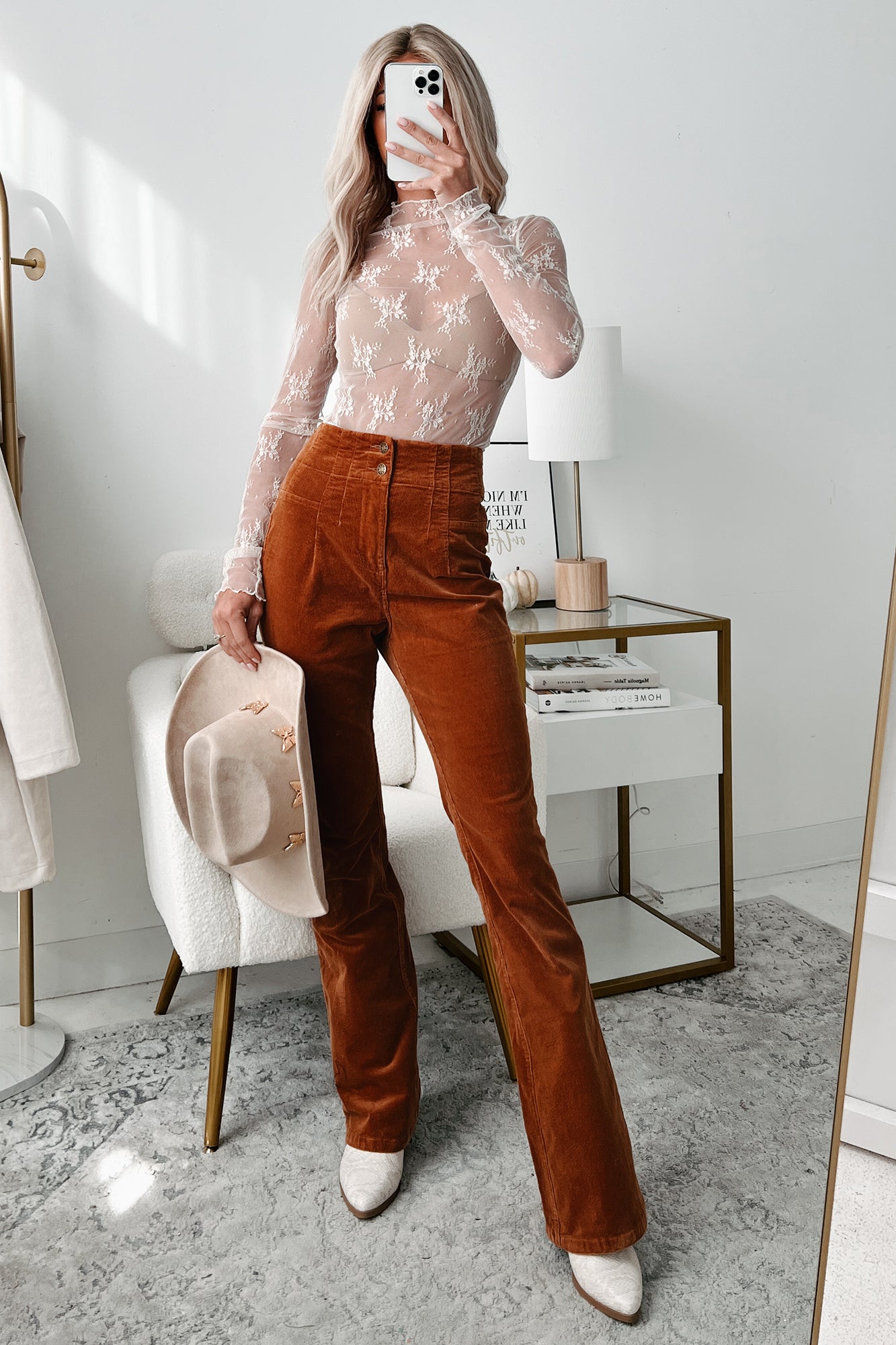 Living For The Likes Lace Long Sleeve Top (Ecru)