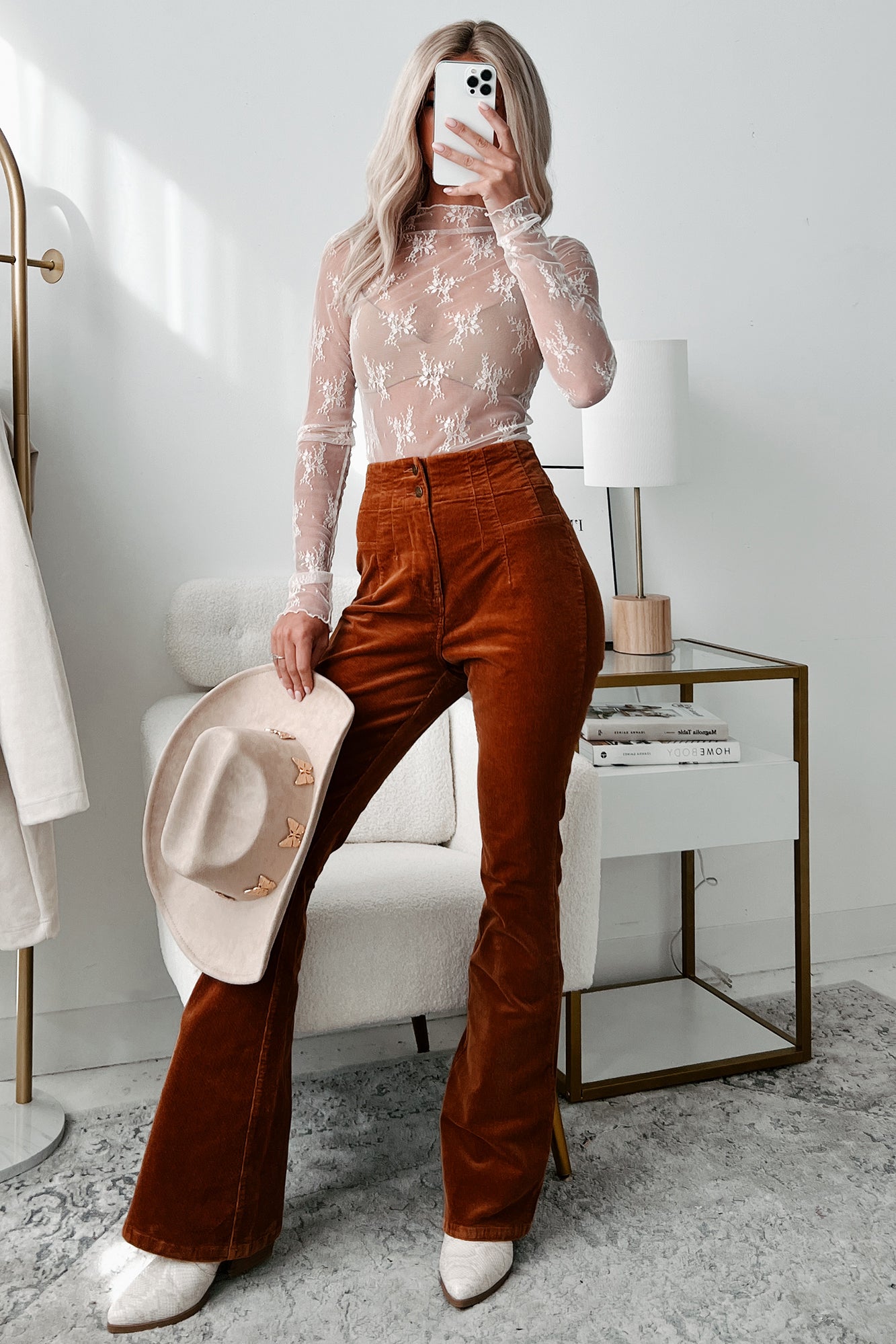 Living For The Likes Lace Long Sleeve Top (Ecru)