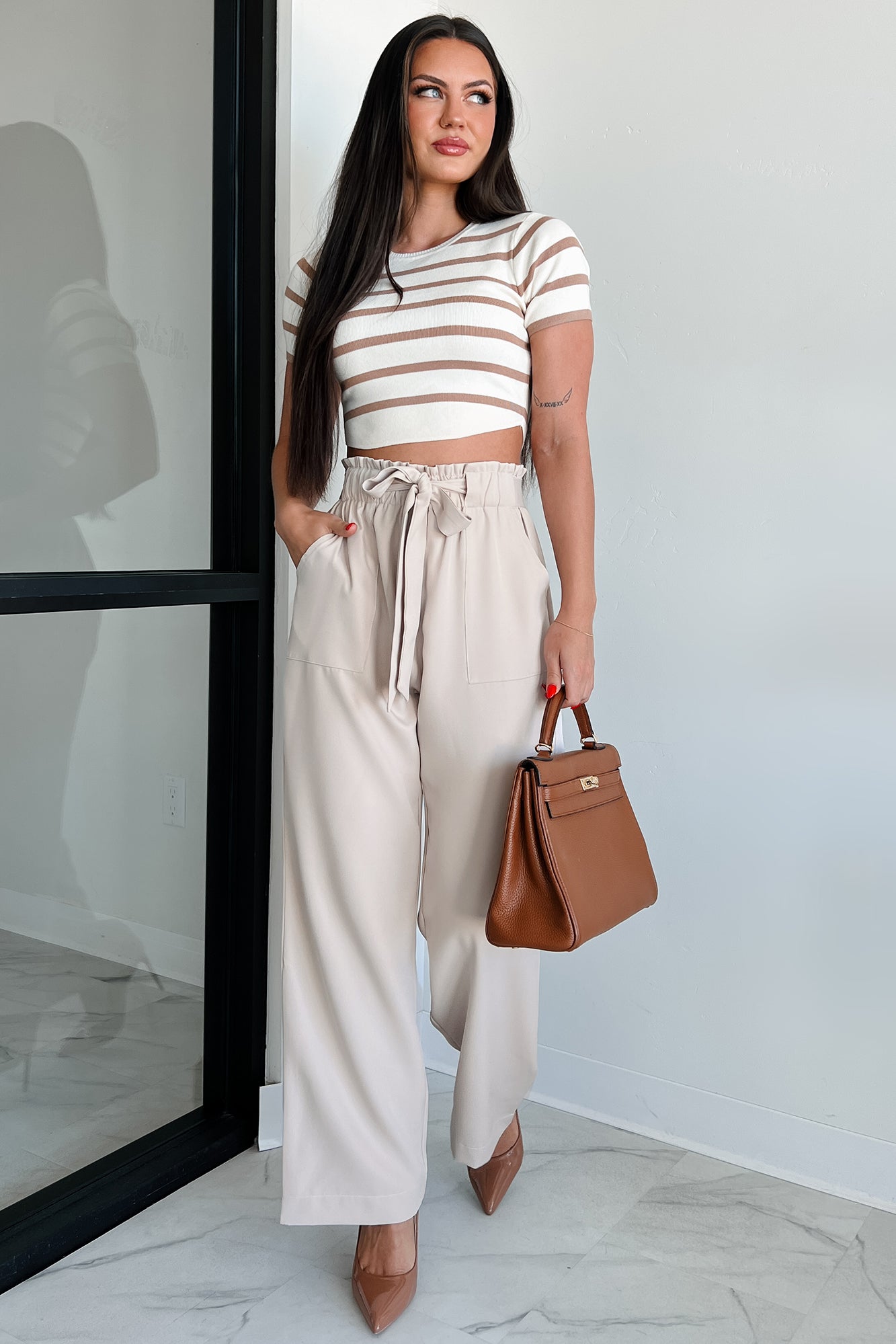 Confident Appeal Wide Leg Pants (Tan) - NanaMacs