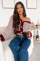 Easy Aspirations Chunky Striped Cardigan (Burgundy/White) - NanaMacs