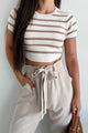 Daily Adoration Striped Crop Top (Off White/Tan) - NanaMacs