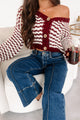 Easy Aspirations Chunky Striped Cardigan (Burgundy/White) - NanaMacs