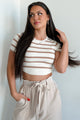 Daily Adoration Striped Crop Top (Off White/Tan) - NanaMacs