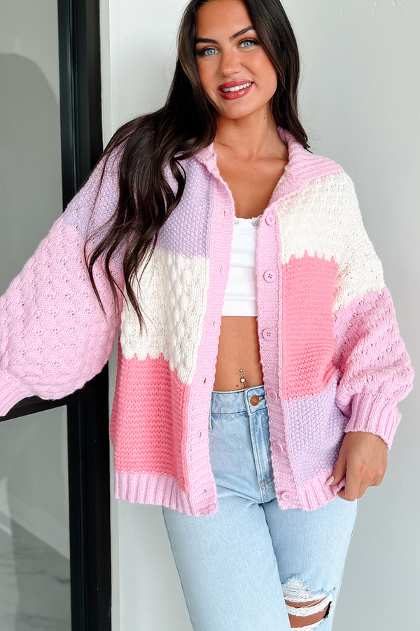 Pretty Ideal Colorblock Sweater Cardigan (Pink/Multi) - NanaMacs