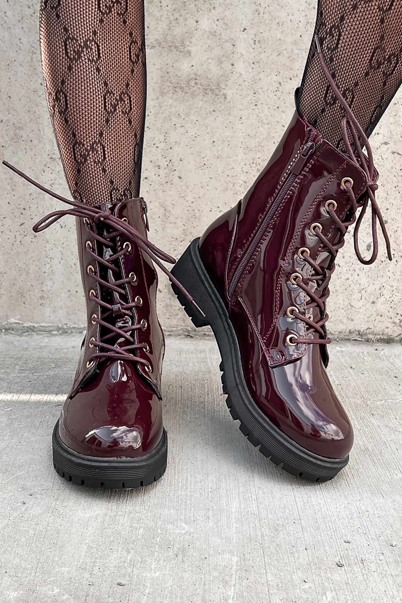 Dark red outlet combat boots