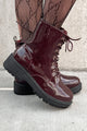 Doorbuster Lennox Patent Leather Combat Boots (Wine Patent) - NanaMacs
