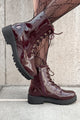 Doorbuster Lennox Patent Leather Combat Boots (Wine Patent) - NanaMacs