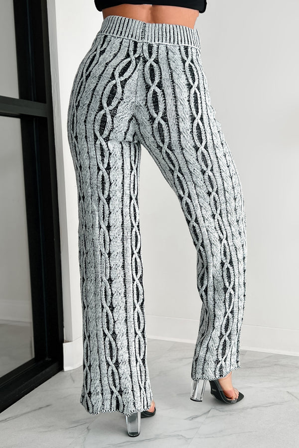 Welcoming Winter Two-Tone Cable Knit Pants (Grey/Black)