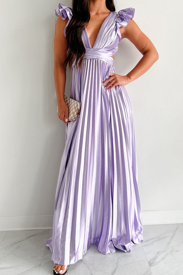 Opulent Occasion Pleated Ruffle Maxi Dress (Lavender) - NanaMacs