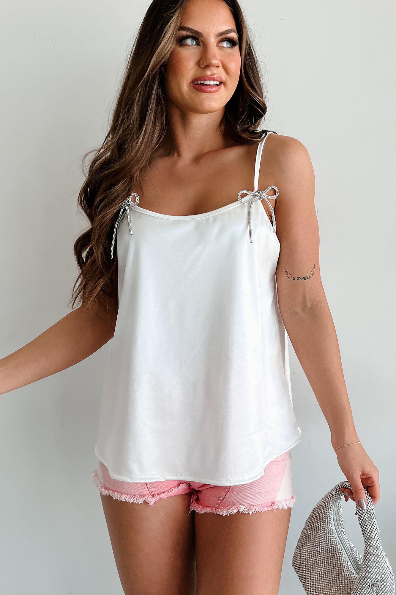 ivory satin tank top
