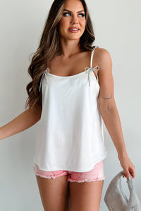 Add A Little Bling Satin Rhinestone Bow Tank Top (Ivory) - NanaMacs