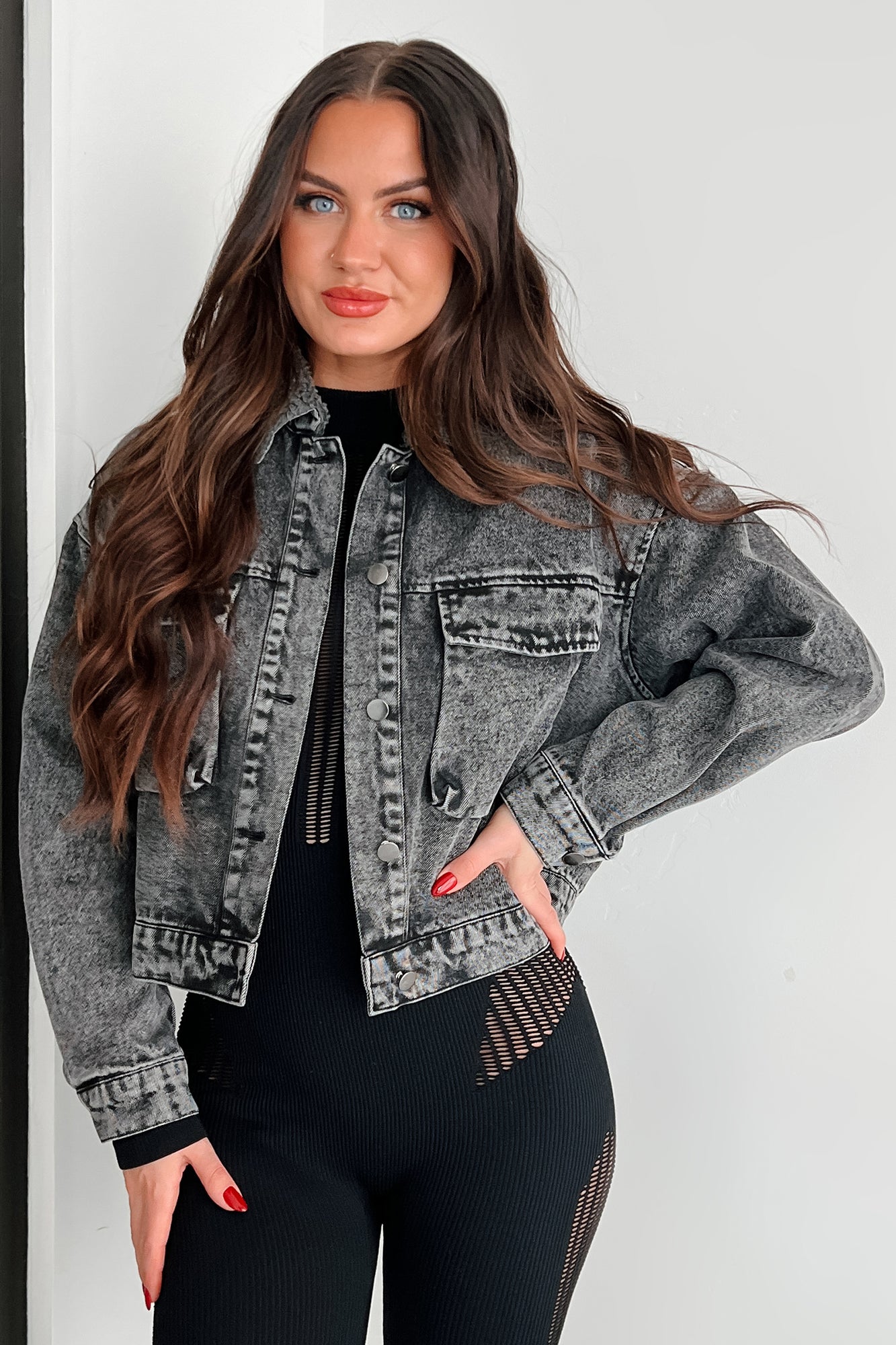 Merritt Washed Denim Jacket (Black) - NanaMacs