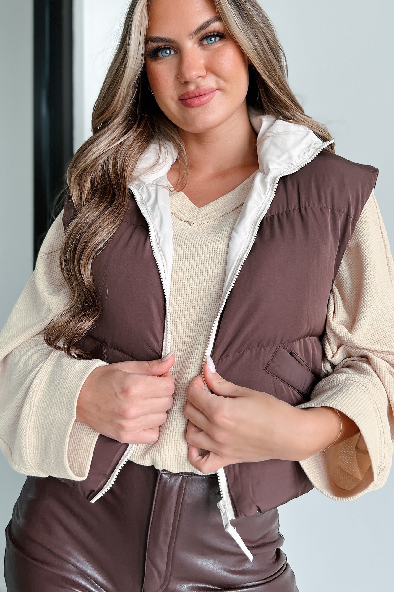 Whistler Welcome Cropped Puffer Vest (Tan) · NanaMacs