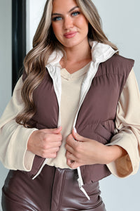 Out Exploring Crop Puffer Vest (Chocolate) - NanaMacs