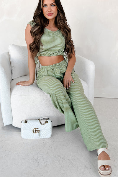 Line Of Succession Striped Top & Pants Two-Piece Set (Matcha) - NanaMacs