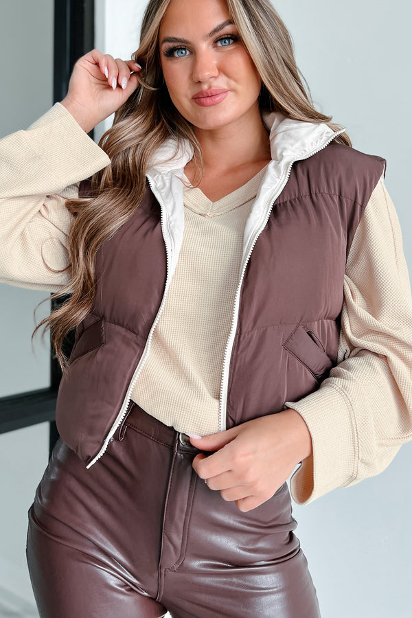 Out Exploring Crop Puffer Vest (Chocolate) - NanaMacs