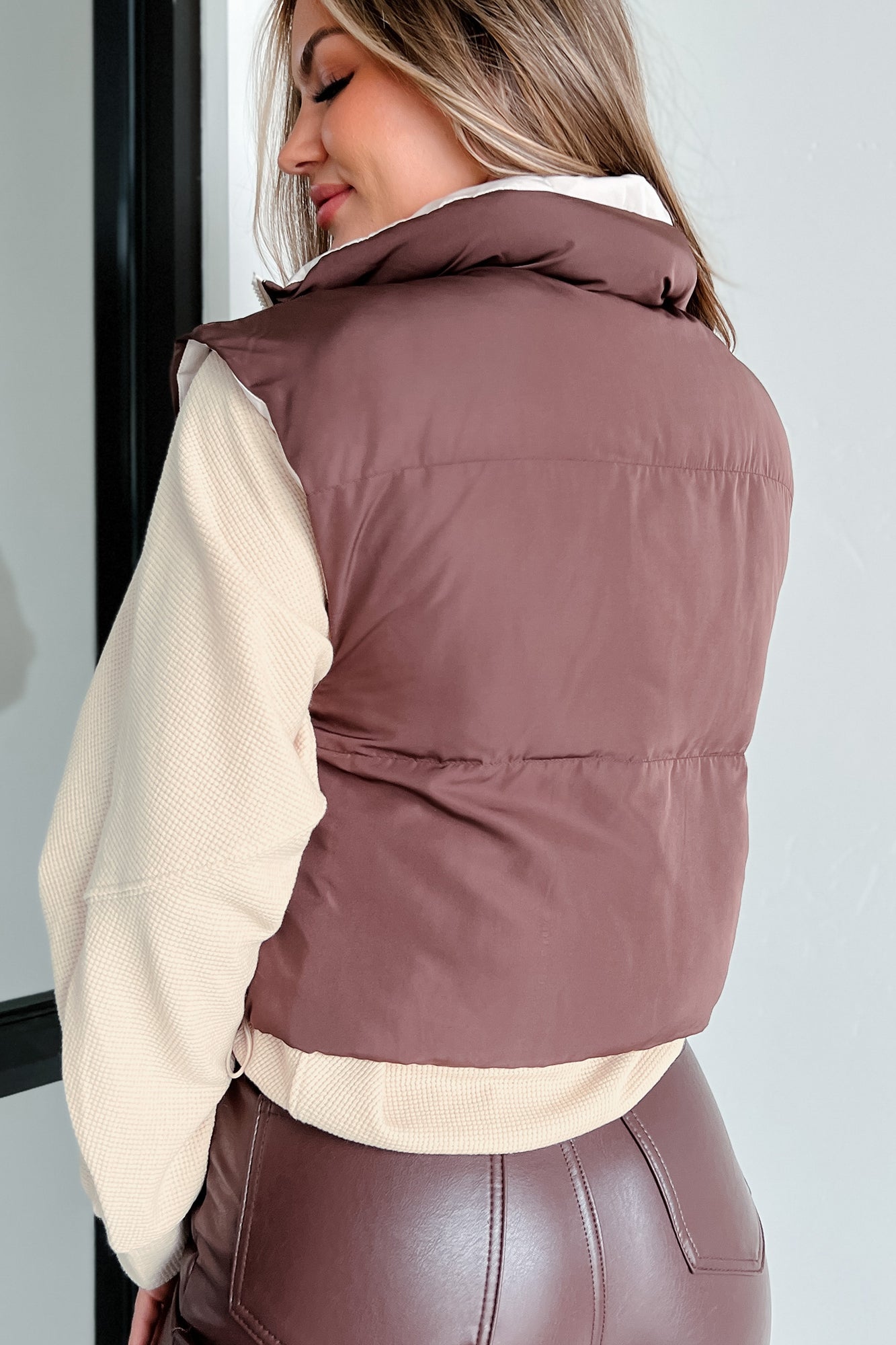 Out Exploring Crop Puffer Vest (Chocolate) - NanaMacs