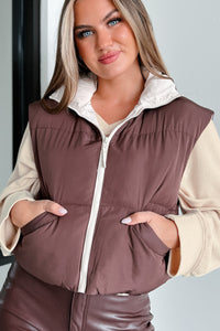 Out Exploring Crop Puffer Vest (Chocolate) - NanaMacs