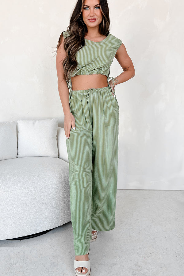 Line Of Succession Striped Top & Pants Two-Piece Set (Matcha) - NanaMacs