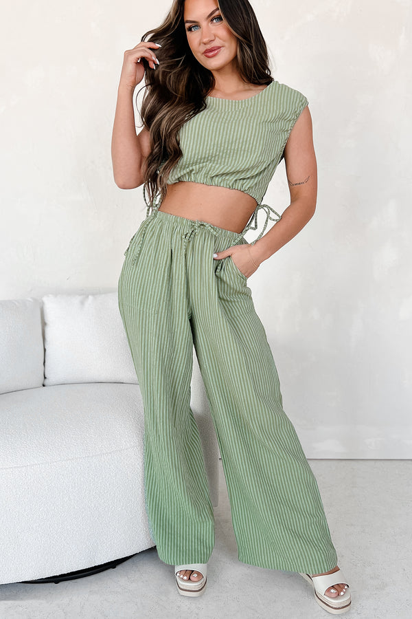 Line Of Succession Striped Top & Pants Two-Piece Set (Matcha) - NanaMacs