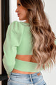 Focal Point Ruched Cut-Out Puff Sleeve Crop Top (Sage) - NanaMacs