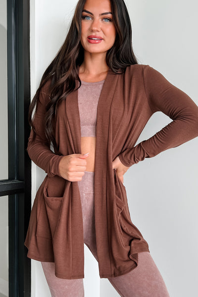 Keeping You Around Lightweight Zenana Cardigan (Brown) - NanaMacs