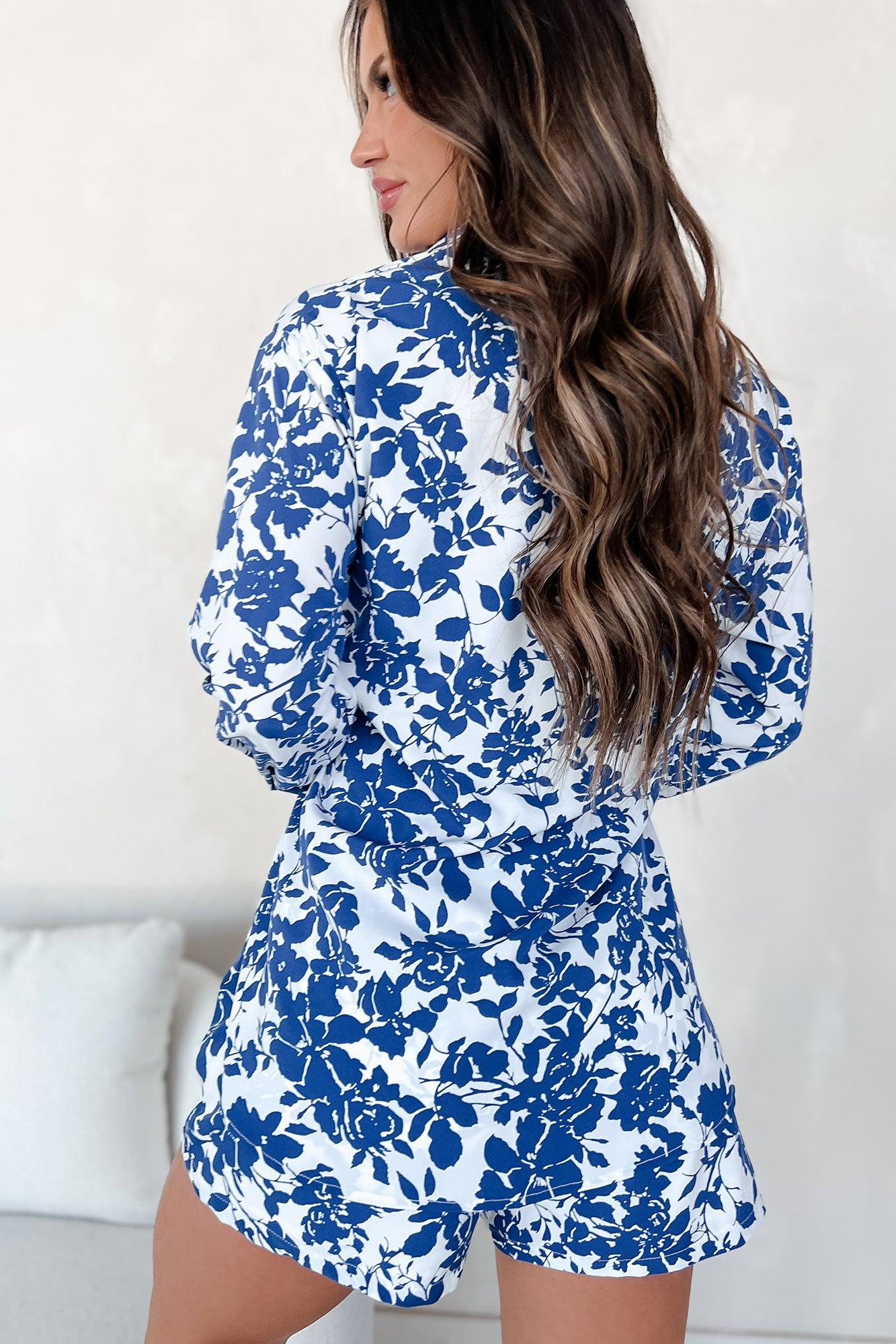 Blooming With Bliss Floral Button-Down Shirt & Shorts Set (Blue) - NanaMacs