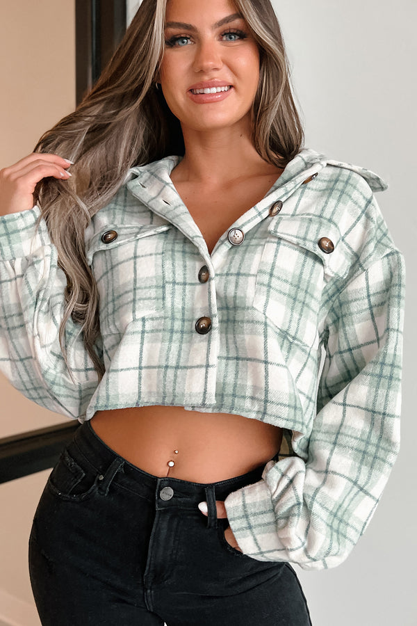 Maplewood Springs Plaid Crop Shacket (Sage) - NanaMacs