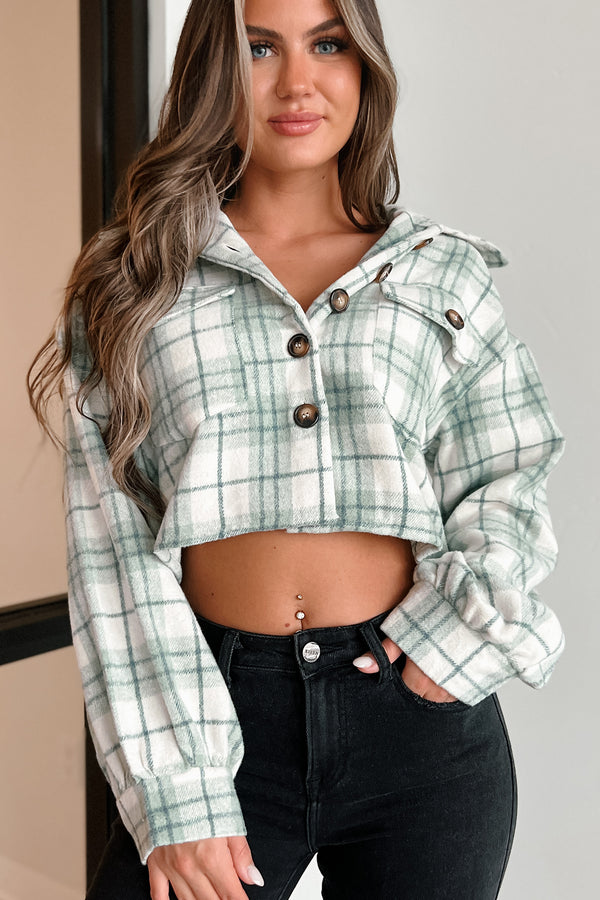 Maplewood Springs Plaid Crop Shacket (Sage) - NanaMacs