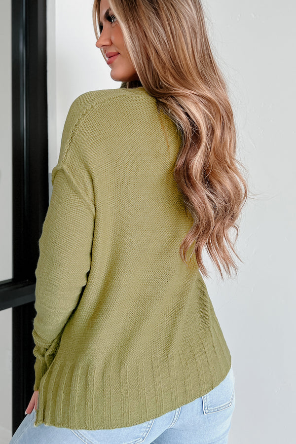 Say No More Button Front Sweater Cardigan (Light Olive) - NanaMacs