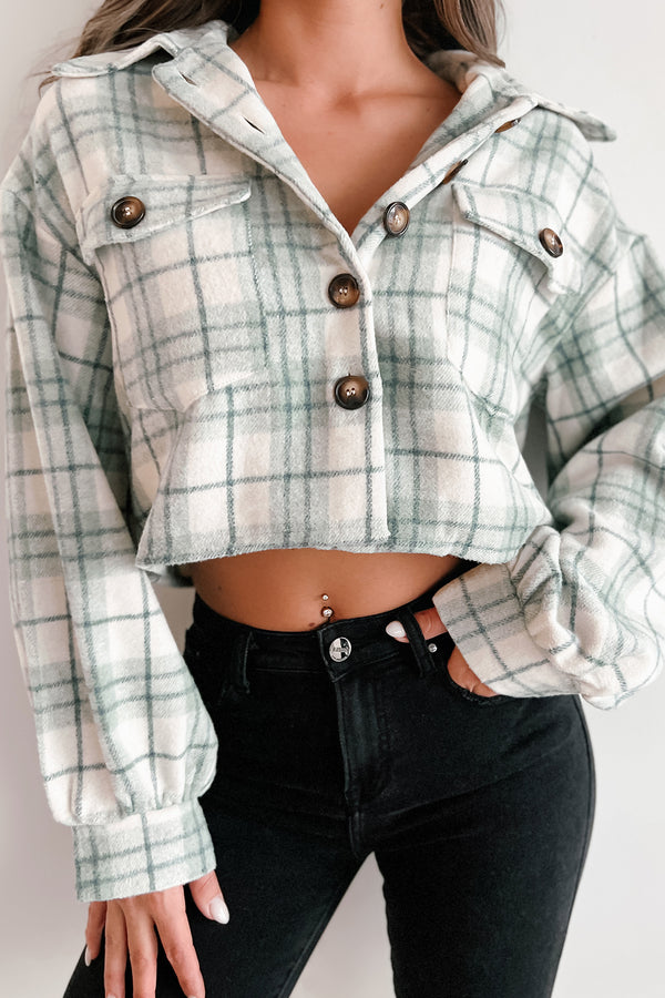 Maplewood Springs Plaid Crop Shacket (Sage) - NanaMacs