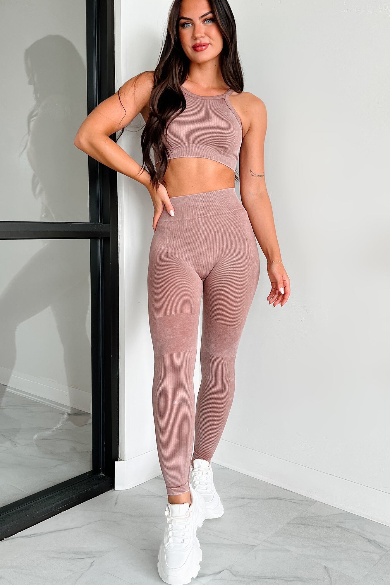 Chance For Glory Ribbed Seamless Two-Piece Set (Mocha) - NanaMacs