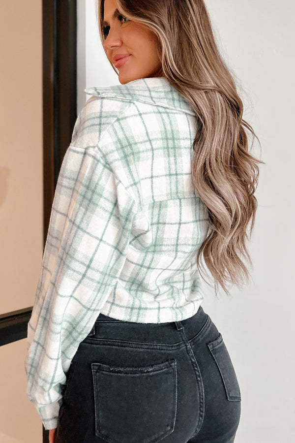 Maplewood Springs Plaid Crop Shacket (Sage) - NanaMacs