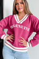 "Be Genuine" Varsity Stripe Graphic Sweater (Raspberry) - NanaMacs