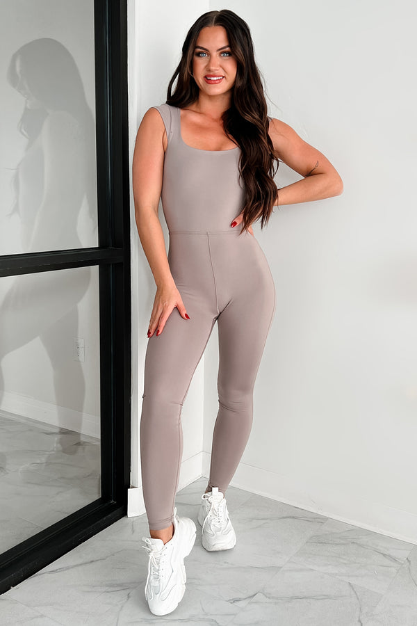 Ahead Of The Curve Criss-Cross Back Catsuit (Ash) - NanaMacs