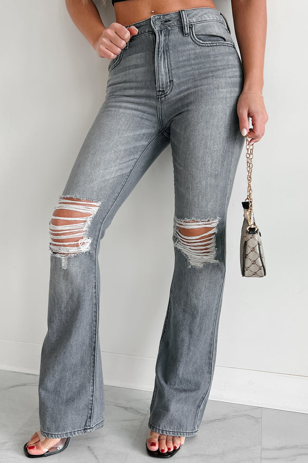 Belmont High Rise Distressed Flare Jeans (Grey) - NanaMacs