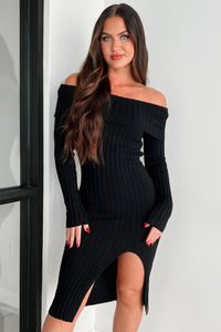 Leah Off The Shoulder Sweater Dress (Black) - NanaMacs