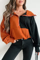 Autumn Splendor Colorblock Half-Zip Hoodie (Rust/Black) - NanaMacs