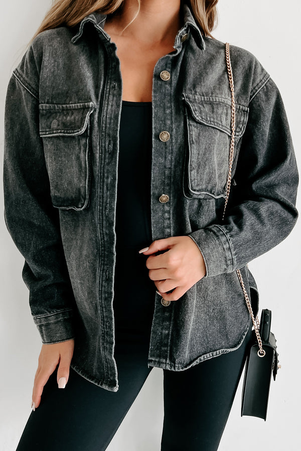 Roxanne Oversized Denim Shacket (Black) - NanaMacs