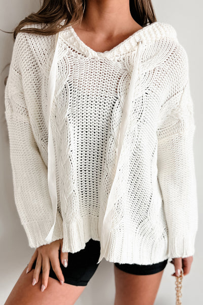 Creating Something New Cable Knit Sweater Hoodie (Ivory) - NanaMacs