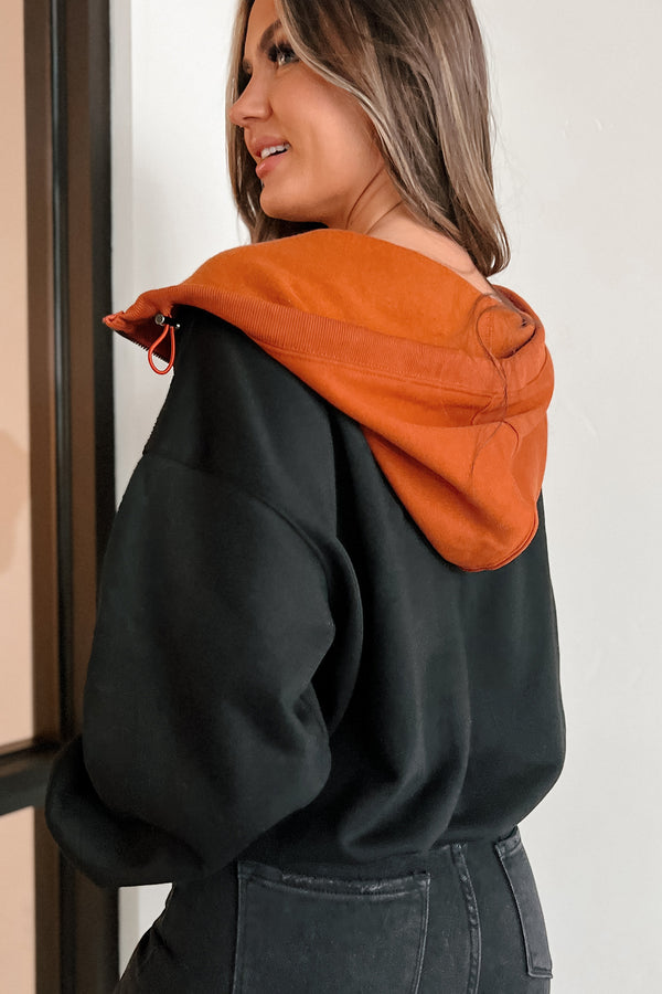 Autumn Splendor Colorblock Half-Zip Hoodie (Rust/Black) - NanaMacs