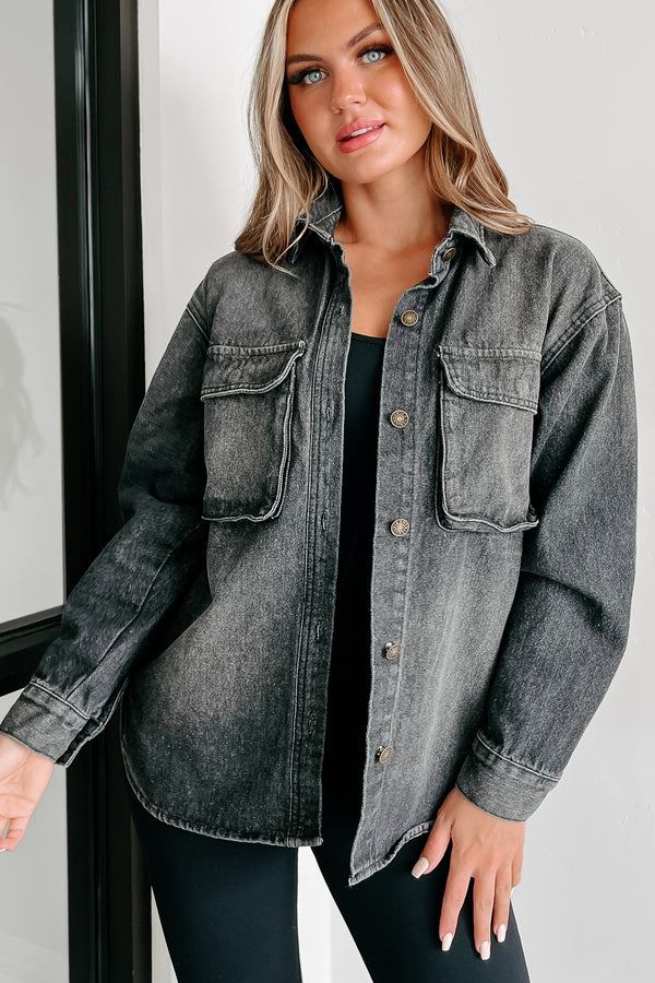 Roxanne Oversized Denim Shacket (Black) - NanaMacs