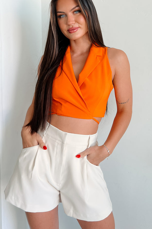 Rosalind Wrap Tie Crop Vest (Orange) - NanaMacs