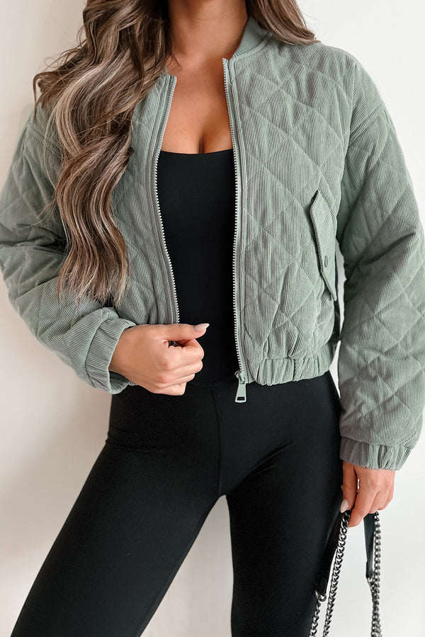 Never Pretend Quilted Corduroy Crop Jacket (Mint Stone) - NanaMacs