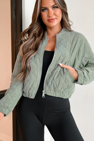 Never Pretend Quilted Corduroy Crop Jacket (Mint Stone) - NanaMacs