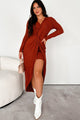 Making My Choice Twist Knot Long Sleeve Midi Dress (Rust) - NanaMacs