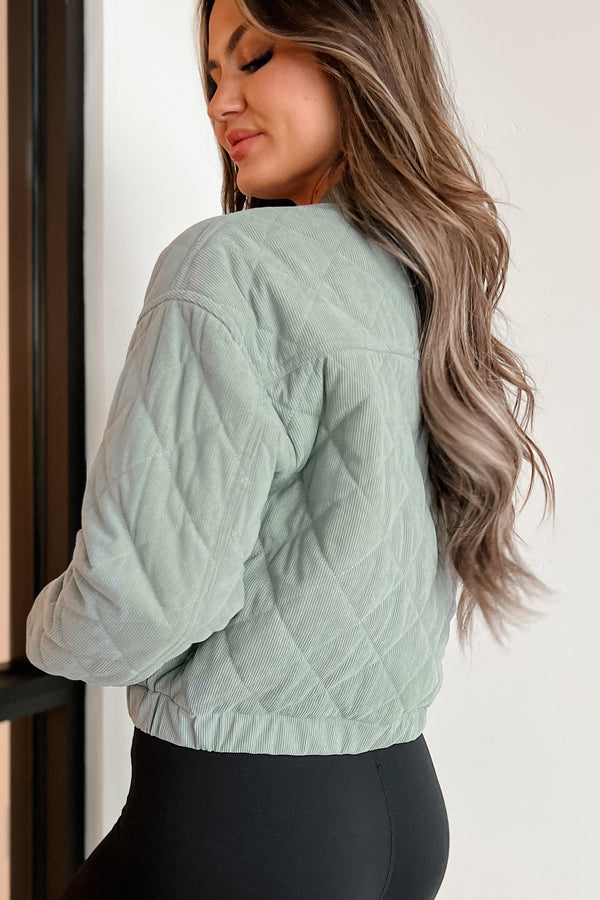 Never Pretend Quilted Corduroy Crop Jacket (Mint Stone) - NanaMacs