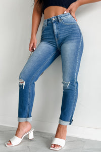 Keagan High Rise Distressed Slim Straight Kancan Jeans (Medium) - NanaMacs